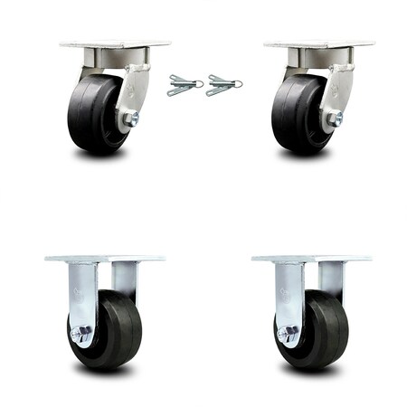 Service Caster 4 Inch Kingpinless Rubber on Steel Wheel Caster Swivel Locks 2 Rigid SCC, 2PK SCC-KP30S420-RSR-BSL-2-R-2